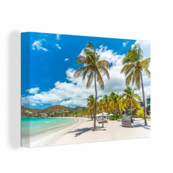 OneMillionCanvasses® Leinwandbild "Strand - Liegestuhl - Palmen", (1 St), Wandbild Leinwandbilder, Aufhängefertig, Wanddeko