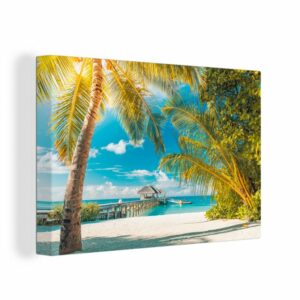 OneMillionCanvasses® Leinwandbild "Strand - Palme - Meer", (1 St), Wandbild Leinwandbilder, Aufhängefertig, Wanddeko