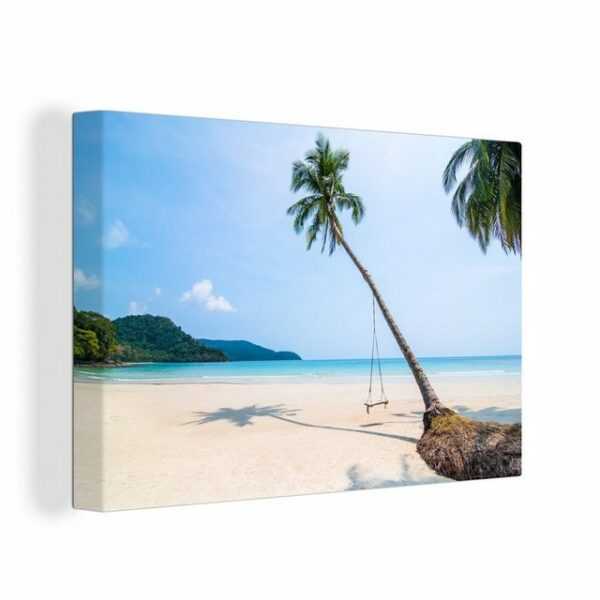 OneMillionCanvasses® Leinwandbild "Strand - Palmen - Schaukel", (1 St), Wandbild Leinwandbilder, Aufhängefertig, Wanddeko