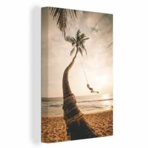 OneMillionCanvasses® Leinwandbild "Strand - Schaukel - Palme", (1 St), Leinwand Bilder für Wohnzimmer Schlafzimmer
