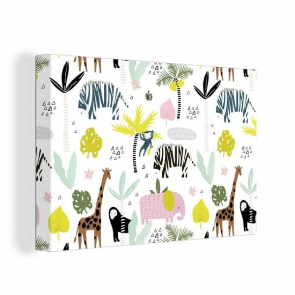 OneMillionCanvasses® Leinwandbild "Tiere - Dschungel - Palme - Pastell", (1 St), Wandbild Leinwandbilder, Aufhängefertig, Wanddeko