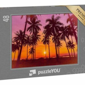puzzleYOU Puzzle "Leuchtender Sonnenuntergang über Palmen", 48 Puzzleteile, puzzleYOU-Kollektionen Palmen