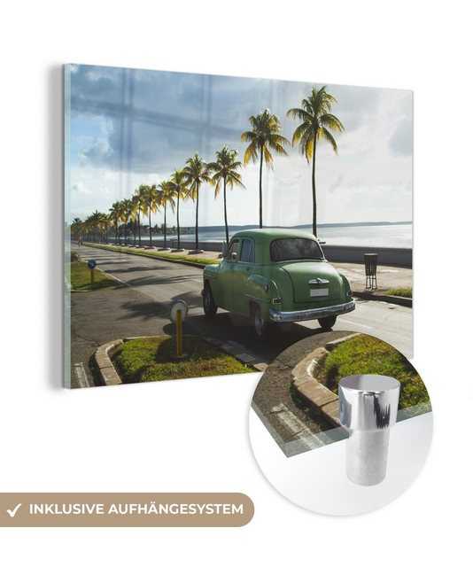 MuchoWow Acrylglasbild Auto Kuba - Palme, (1 St), Acrylglasbilder Wohnzimmer & Schlafzimmer