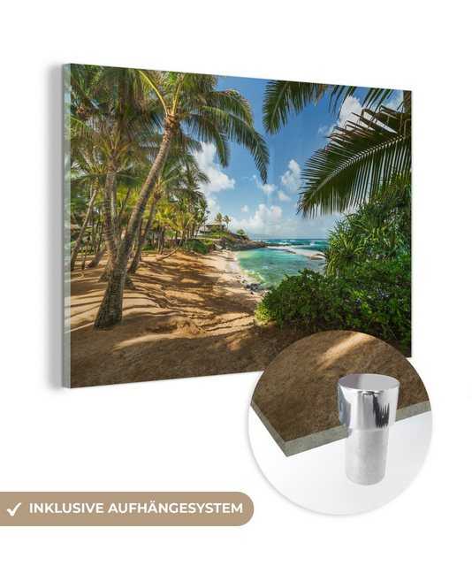 MuchoWow Acrylglasbild Blick auf das Meer zwischen den Palmen auf Maui, (1 St), Acrylglasbilder Wohnzimmer & Schlafzimmer