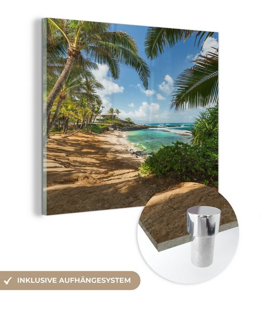 MuchoWow Acrylglasbild Blick auf das Meer zwischen den Palmen auf Maui, (1 St), Glasbilder - Bilder auf Glas Wandbild - Foto auf Glas - Wanddekoration