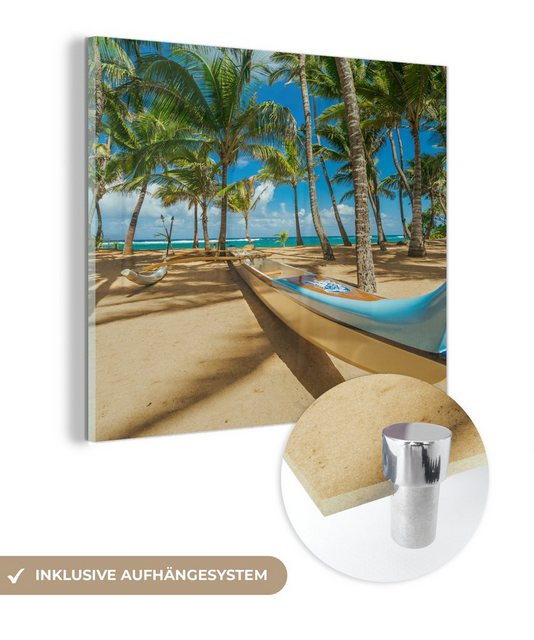 MuchoWow Acrylglasbild Boot zwischen Palmen am Strand von Maui, (1 St), Glasbilder - Bilder auf Glas Wandbild - Foto auf Glas - Wanddekoration