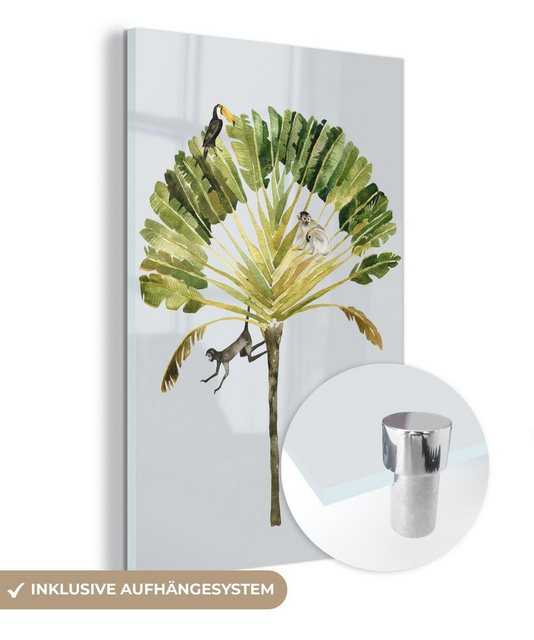 MuchoWow Acrylglasbild Dschungel - Palme - Vogel, (1 St), Glasbilder - Bilder auf Glas Wandbild - Foto auf Glas - Wanddekoration