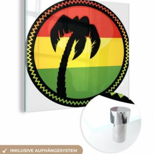 MuchoWow Acrylglasbild Eine Illustration einer Palme mit einer Reggae-Flagge, (1 St), Glasbilder - Bilder auf Glas Wandbild - Foto auf Glas - Wanddekoration