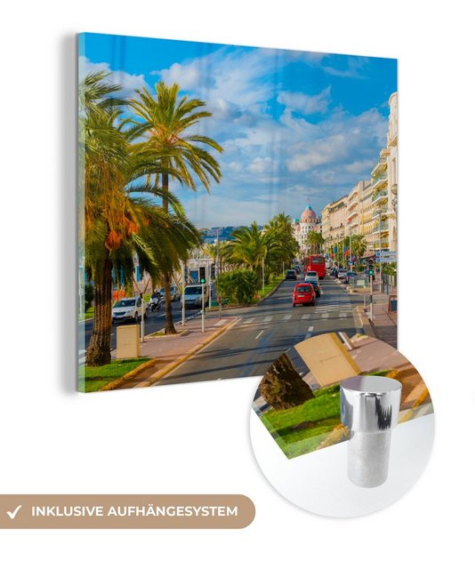 MuchoWow Acrylglasbild Frankreich - Nizza - Palme, (1 St), Glasbilder - Bilder auf Glas Wandbild - Foto auf Glas - Wanddekoration