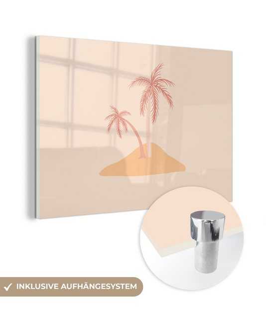 MuchoWow Acrylglasbild Insel - Palme - Gestaltung - Pastell, (1 St), Acrylglasbilder Wohnzimmer & Schlafzimmer