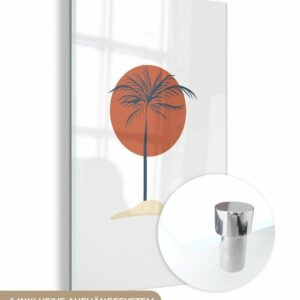 MuchoWow Acrylglasbild Kunst - abstrakte moderne Kunst von einer Palme und der Sonne, (1 St), Glasbilder - Bilder auf Glas Wandbild - Foto auf Glas - Wanddekoration