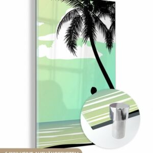 MuchoWow Acrylglasbild Meer - Surfbrett - Palme, (1 St), Glasbilder - Bilder auf Glas Wandbild - Foto auf Glas - Wanddekoration
