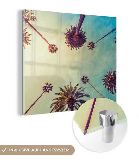 MuchoWow Acrylglasbild Palme - Himmel - Bäume - Sommer - Tropisch, (1 St), Glasbilder - Bilder auf Glas Wandbild - Foto auf Glas - Wanddekoration