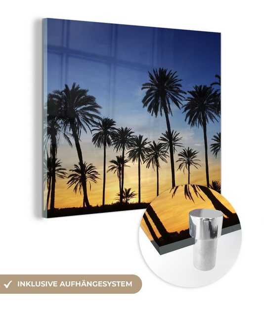 MuchoWow Acrylglasbild Palme - Natur - Strand - Sonne - Nacht, (1 St), Glasbilder - Bilder auf Glas Wandbild - Foto auf Glas - Wanddekoration
