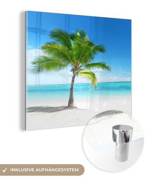 MuchoWow Acrylglasbild Palme - Strand - Meer - Sommer, (1 St), Glasbilder - Bilder auf Glas Wandbild - Foto auf Glas - Wanddekoration