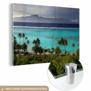 MuchoWow Acrylglasbild Palmen am Strand von Moorea in Ozeanien, (1 St), Acrylglasbilder Wohnzimmer & Schlafzimmer