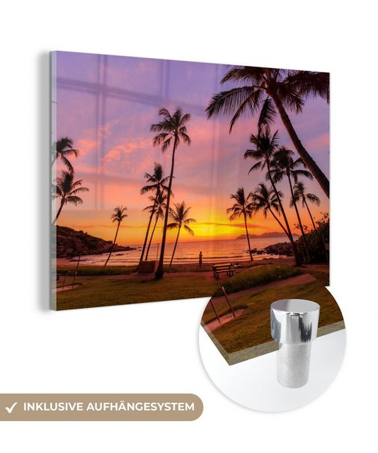 MuchoWow Acrylglasbild Palmen an einem tropischen Strand bei Sonnenaufgang in Australien, (1 St), Acrylglasbilder Wohnzimmer & Schlafzimmer