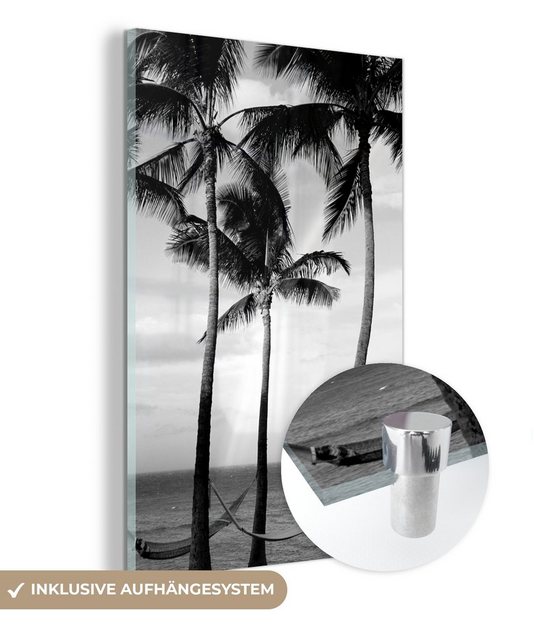 MuchoWow Acrylglasbild Palmen auf Hawaii aus der Nähe - schwarz und weiß, (1 St), Glasbilder - Bilder auf Glas Wandbild - Foto auf Glas - Wanddekoration