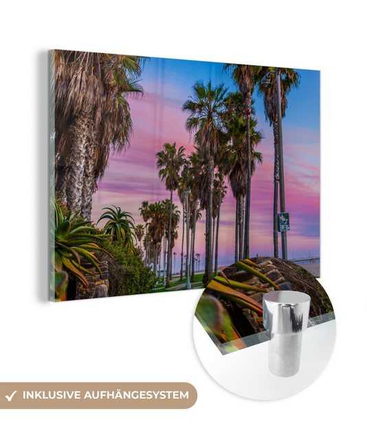 MuchoWow Acrylglasbild Palmen in Venice Beach bei Sonnenuntergang, (1 St), Acrylglasbilder Wohnzimmer & Schlafzimmer