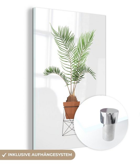 MuchoWow Acrylglasbild Pflanzen - Palme - Blumentopf, (1 St), Glasbilder - Bilder auf Glas Wandbild - Foto auf Glas - Wanddekoration