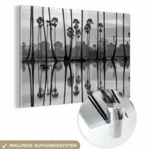 MuchoWow Acrylglasbild Silhouette von Palmen in Hawaii - schwarz und weiß, (1 St), Acrylglasbilder Wohnzimmer & Schlafzimmer