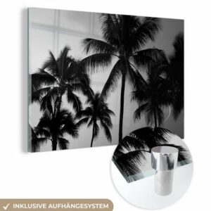MuchoWow Acrylglasbild Silhouetten von Palmen - schwarz und weiß, (1 St), Acrylglasbilder Wohnzimmer & Schlafzimmer