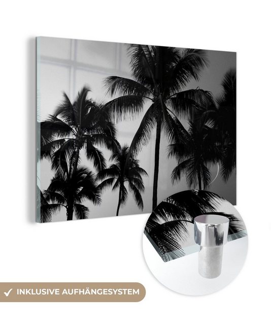 MuchoWow Acrylglasbild Silhouetten von Palmen - schwarz und weiß, (1 St), Acrylglasbilder Wohnzimmer & Schlafzimmer
