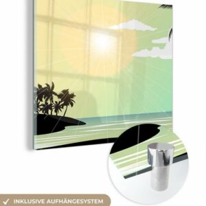 MuchoWow Acrylglasbild Sonne - Meer - Palme, (1 St), Glasbilder - Bilder auf Glas Wandbild - Foto auf Glas - Wanddekoration