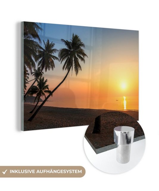 MuchoWow Acrylglasbild Sonnenuntergang auf einer tropischen Insel mit Palmen, (1 St), Acrylglasbilder Wohnzimmer & Schlafzimmer