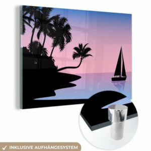 MuchoWow Acrylglasbild Strand - Boot - Palme - Schatten, (1 St), Acrylglasbilder Wohnzimmer & Schlafzimmer