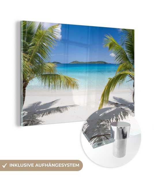 MuchoWow Acrylglasbild Strand - Palmen - Tropisch, (1 St), Glasbilder - Bilder auf Glas Wandbild - Foto auf Glas - Wanddekoration