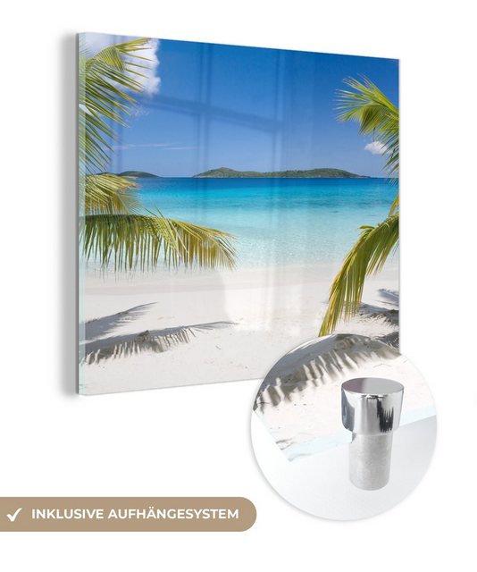 MuchoWow Acrylglasbild Tropische Palmen am Strand, (1 St), Glasbilder - Bilder auf Glas Wandbild - Foto auf Glas - Wanddekoration