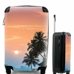 MuchoWow Handgepäckkoffer Sonnenuntergang auf einer Insel mit der Silhouette von Palmen, 4 Rollen, Reisetasche mit rollen, Handgepäck für Ferien, Trolley, Reisekoffer