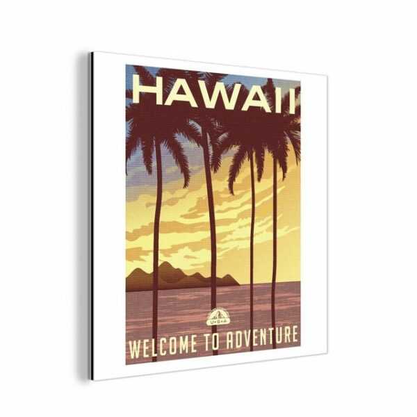 MuchoWow Metallbild Hawaii - Jahrgang - Palme, (1 St), Alu-Dibond-Druck, Gemälde aus Metall, Aluminium deko