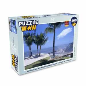 MuchoWow Puzzle Meer - Hängematte - Palme, 500 Puzzleteile, Foto-Puzzle, Bilderrätsel, Puzzlespiele, Spielzeug