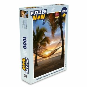 MuchoWow Puzzle Sonnenuntergang - Hängematte - Palme, 1000 Puzzleteile, Foto-Puzzle, Bilderrätsel, Puzzlespiele, Klassisch