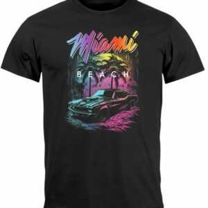 Neverless Print-Shirt Herren T-Shirt Miami Beach USA Oldtimer Car Palmen Print Fashion Stree mit Print