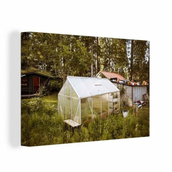 OneMillionCanvasses® Leinwandbild Kleines Gewächshaus in einem Garten, (1 St), Wandbild Leinwandbilder, Aufhängefertig, Wanddeko, 30x20 cm