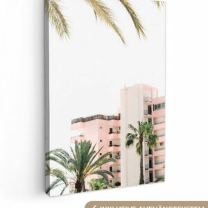 OneMillionCanvasses® Leinwandbild Palmen - Hotel - Rosa - Weiß, (1 St), Leinwandbild fertig bespannt inkl. Zackenaufhänger, Gemälde, 20x30 cm
