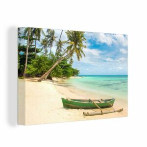 OneMillionCanvasses® Leinwandbild Strand - Kanu - Palme - Tropisch, (1 St), Wandbild Leinwandbilder, Aufhängefertig, Wanddeko, 30x20 cm