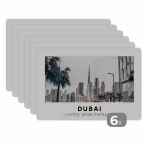 Platzset, Dubai - Skyline - Palme, MuchoWow, (6-St), Platzset, Platzdecken, Platzmatte, Tischmatten, Schmutzabweisend