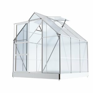 TroniTechnik Gewächshaus GH04 Aluminium 4mm inkl. Fundament mit Dachfenster, Schiebetür, UV-Schutz