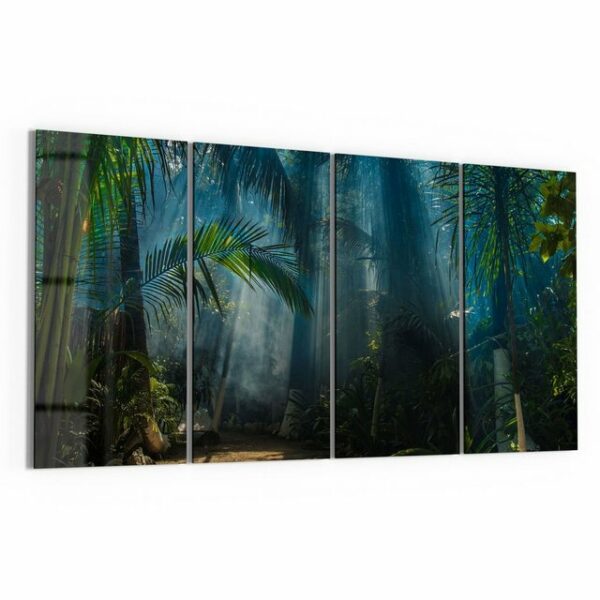DEQORI Glasbild 'Licht durchdringt Palmen', 'Licht durchdringt Palmen', Glas Wandbild Bild schwebend modern