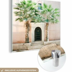 MuchoWow Acrylglasbild Tür - Marrakesch - Palme - Weiß - Tropisch, (1 St), Glasbilder - Bilder auf Glas Wandbild - Foto auf Glas - Wanddekoration