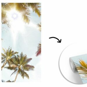MuchoWow Fototapete Palmen - Blau - Sonne - Natur - Sommer, Matt, bedruckt, (2 St), Vliestapete für Wohnzimmer Schlafzimmer Küche, Fototapete