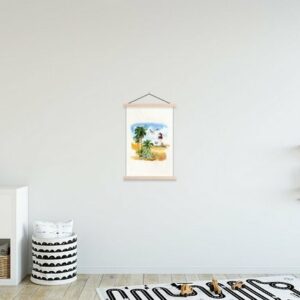 MuchoWow Poster Leuchtturm - Vogel - Palmen - Strand, (1 St), Posterleiste, Textilposter für Wohnzimmer, Bilderleiste, Magnetisch