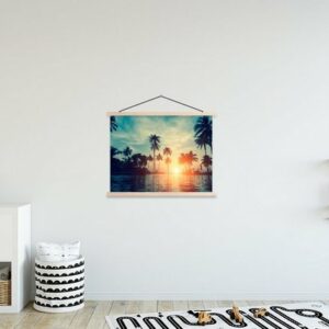 MuchoWow Poster Meer - Sonnenuntergang - Palme - Wolken, (1 St), Posterleiste, Textilposter für Wohnzimmer, Bilderleiste, Magnetisch