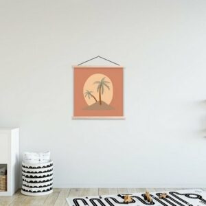 MuchoWow Poster Palme - Sonne - Pastell - Sommer, (1 St), Posterleiste, Textilposter für Wohnzimmer, Bilderleiste, Magnetisch