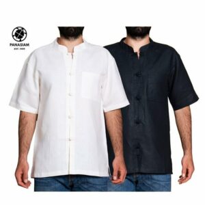 PANASIAM Kurzarmhemd Fischerhemd fairtrade aus 100% bio-Hanf mit geknoteten Knöpfen Bequemes Freizeithemd Fisherman Shirt