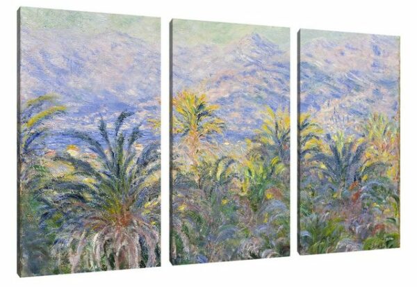 Pixxprint Leinwandbild Claude Monet - Palmen in Bordighera, Claude Monet - Palmen in Bordighera 3Teiler (120x80) (1 St), Leinwandbild fertig bespannt, inkl. Zackenaufhänger